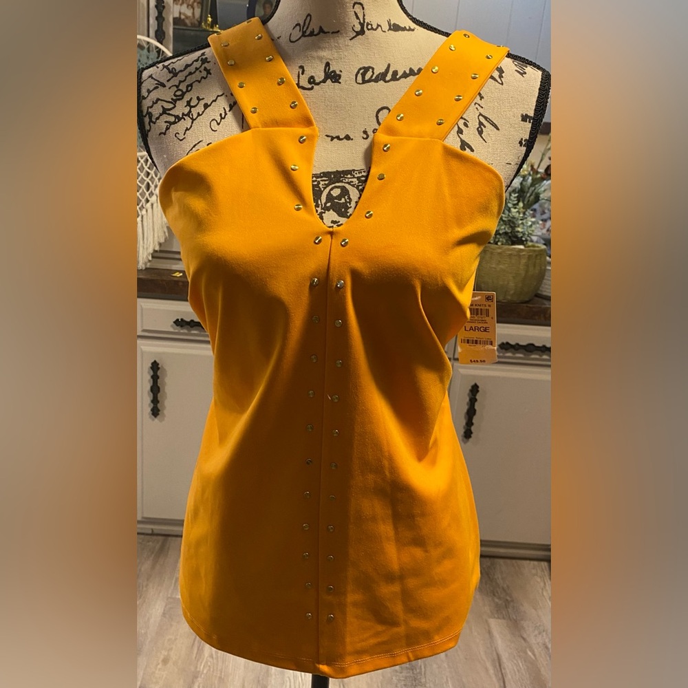 NWT I.N.C. International Cocepts Women’s Keyhole Tank Orange Studded Top